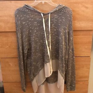 Sweater with hood, sheer hem